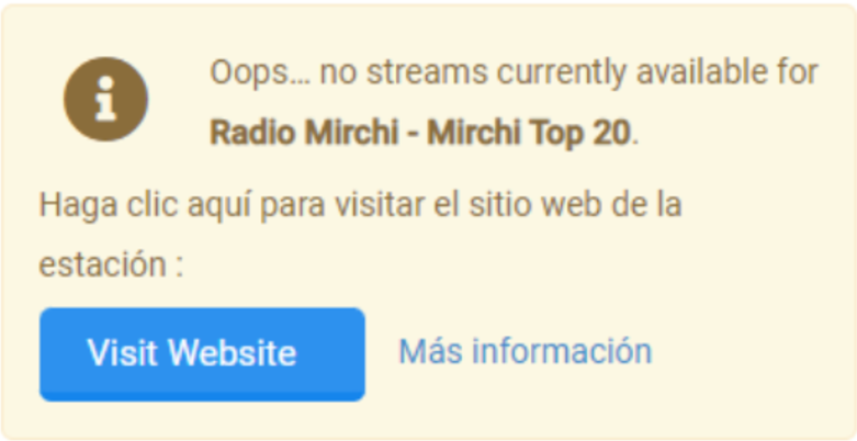 El mensaje que muestra Streema cuando una radio se encuentra temporalmente fuera del aire.